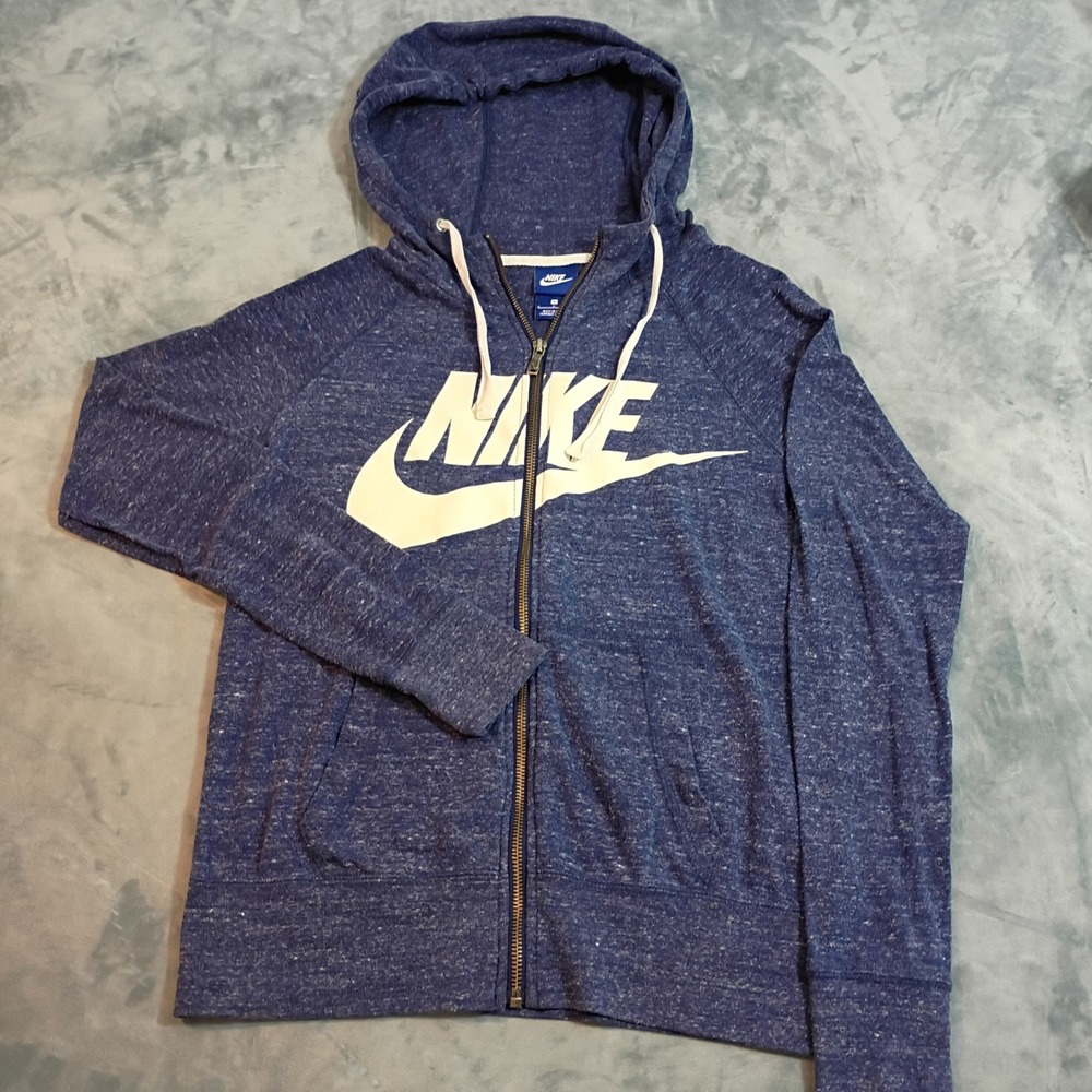 Nike Sportswear Gym Vintage Full-Zip Hoodie Blue Heathered Logo Small 0627
